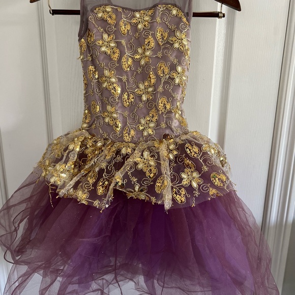 Weissman Dance Costume Purple Tulle and Gold Overlay Size MC - Picture 2 of 16